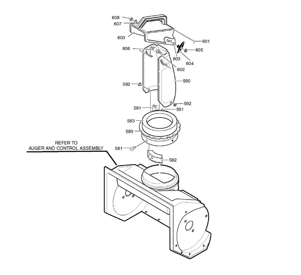 Discharge Chute Diagram and Parts List for 6210540X116NA-PM50E 2007 Briggs and Stratton Snow Blower